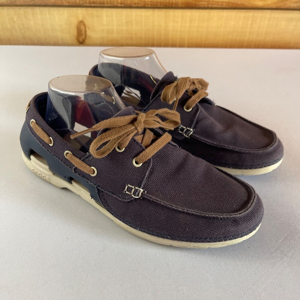 Crocs Beach Line Lace Up Boat Loafers Shoes‎ Mens 8 Comfort Lace Up Navy Blue